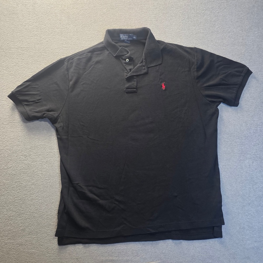 Polo Ralph Lauren Polo Shirt Mens XL Black 100% Cotton Red Pony Logo Collared